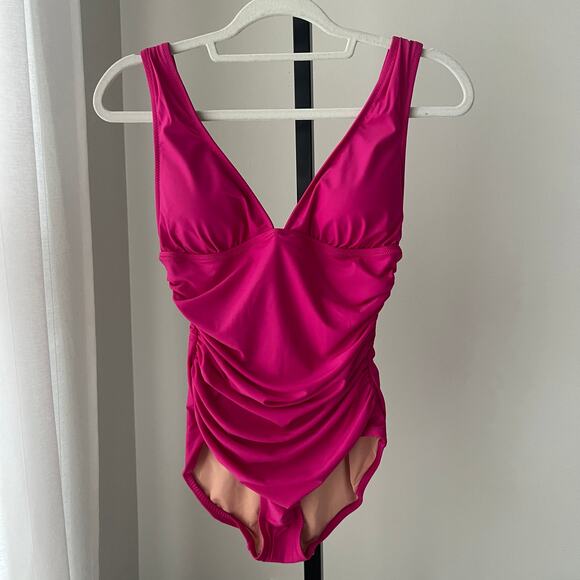 J. Crew Ruched V-neck one-piece Pink NEW size 6 - Picture 2 of 6